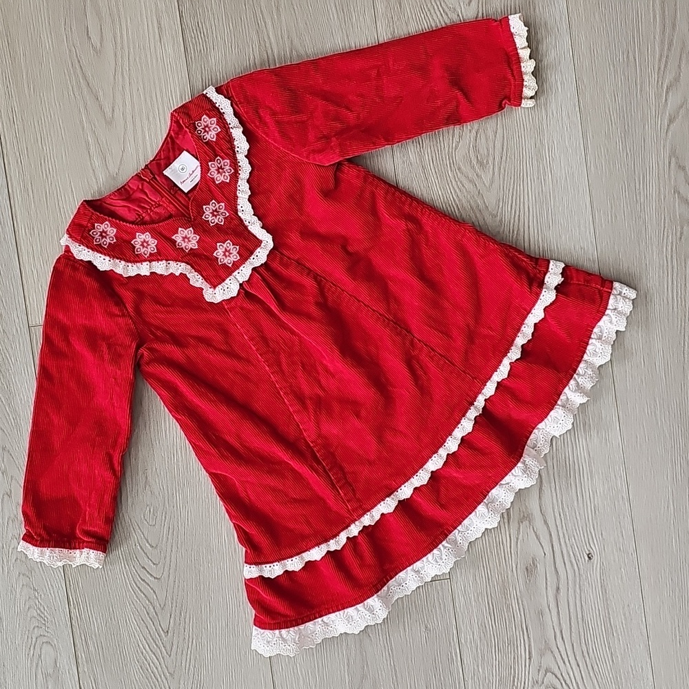 Hanna Andersson Red Corduroy White Snowflake‎ Lace Longsleeve Christmas Dress